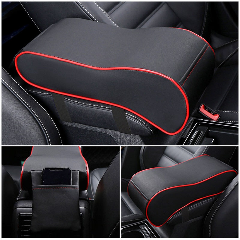 Leather Car Central Armrest Pad Black Auto Center Console Arm Rest Seat Box Mat Cushion Pillow Cover Vehicle Protective Styling