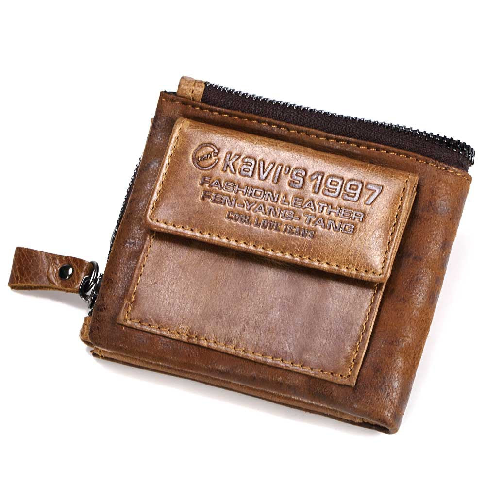 Genuine Cowhide Men's Short Wallet Fashion Casual Zipper Wallet Open Multifunctional