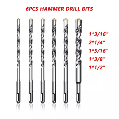 6PCS Hammer Drill Bits SDS Plus Set Concrete Masonry Granite Fit
