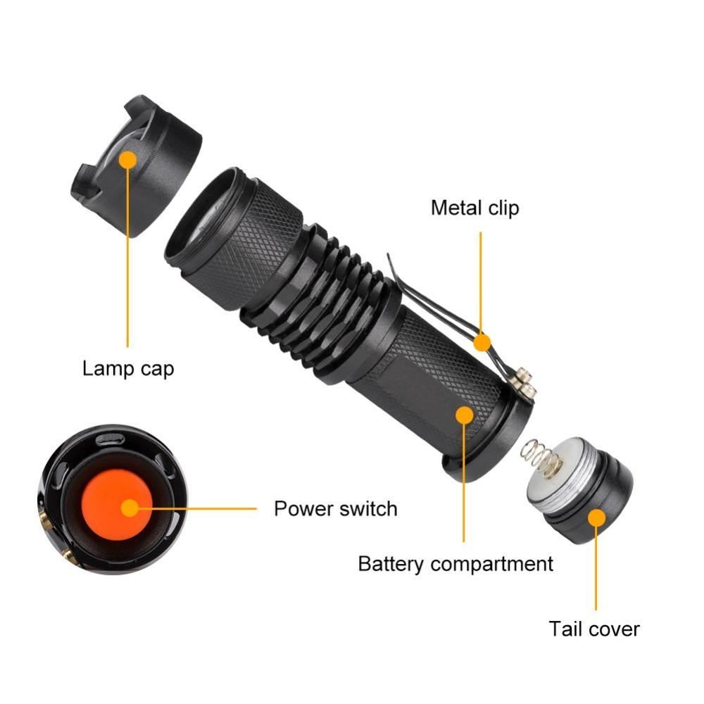 Zoomable LED UV Flashlight SK68 Violet Light 1200LM Adjustable Focus 3 Modes Lamp Used By AA Or 14500 Battery(365nm)