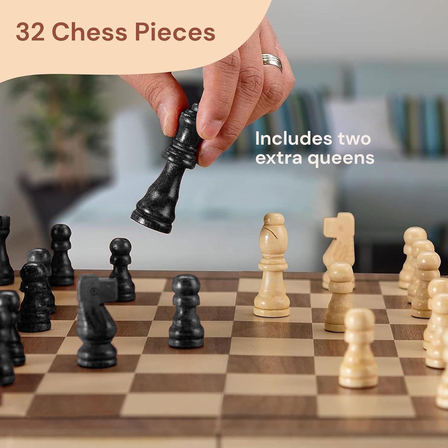 3 In 1 Wooden Chess Set Folding Chess Pieces Wooden Chess Board Family Toy