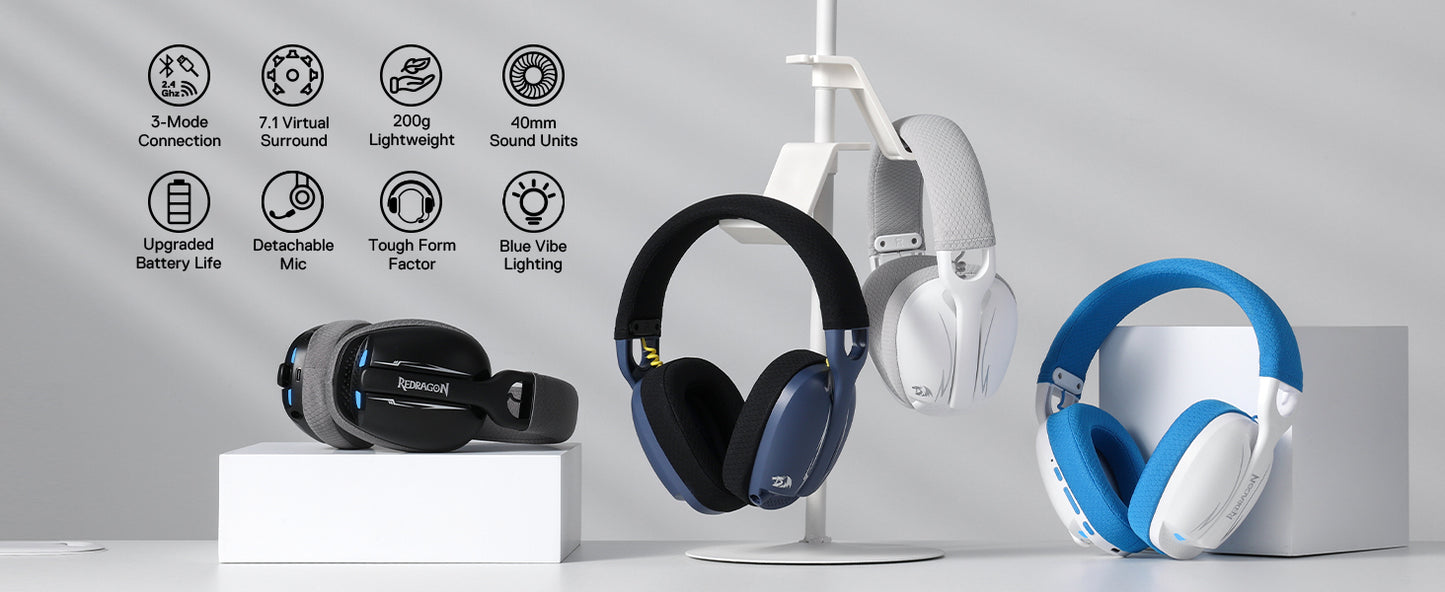 Redragon H878 Gaming Headset, 2.4Ghz/BT/Wired