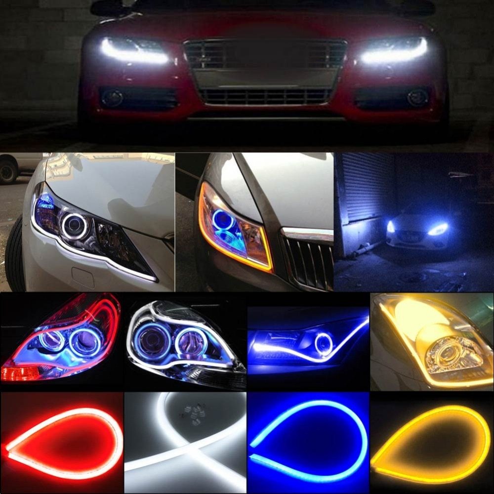 2Pcs 45cm 60cm Flexible Car Soft Tube LED Strip Light Angel Eye DRL Daytime Running Headlight Lamp 5 Color