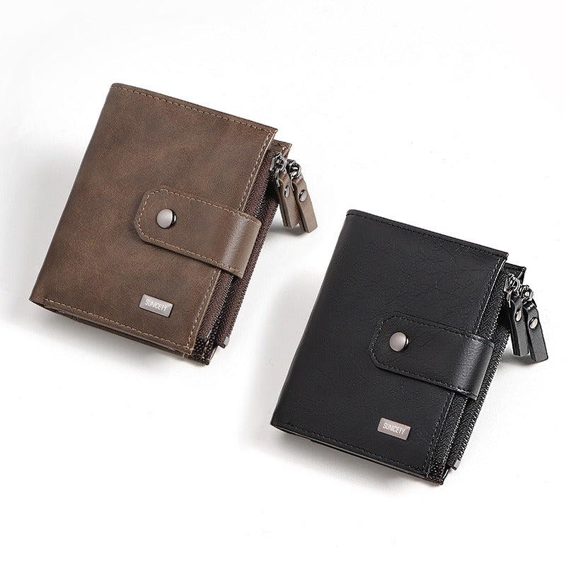 Business Leather Thin Short Men's Wallet Zipper Wallet Money Ticket Holder