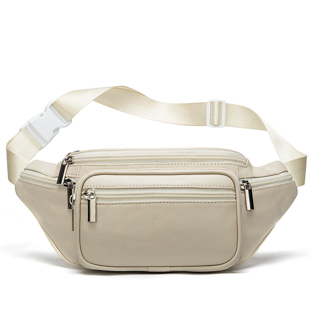 Men's sheepskin waist bag outdoor black mobile phone bag leisure sports crossbody chest bag