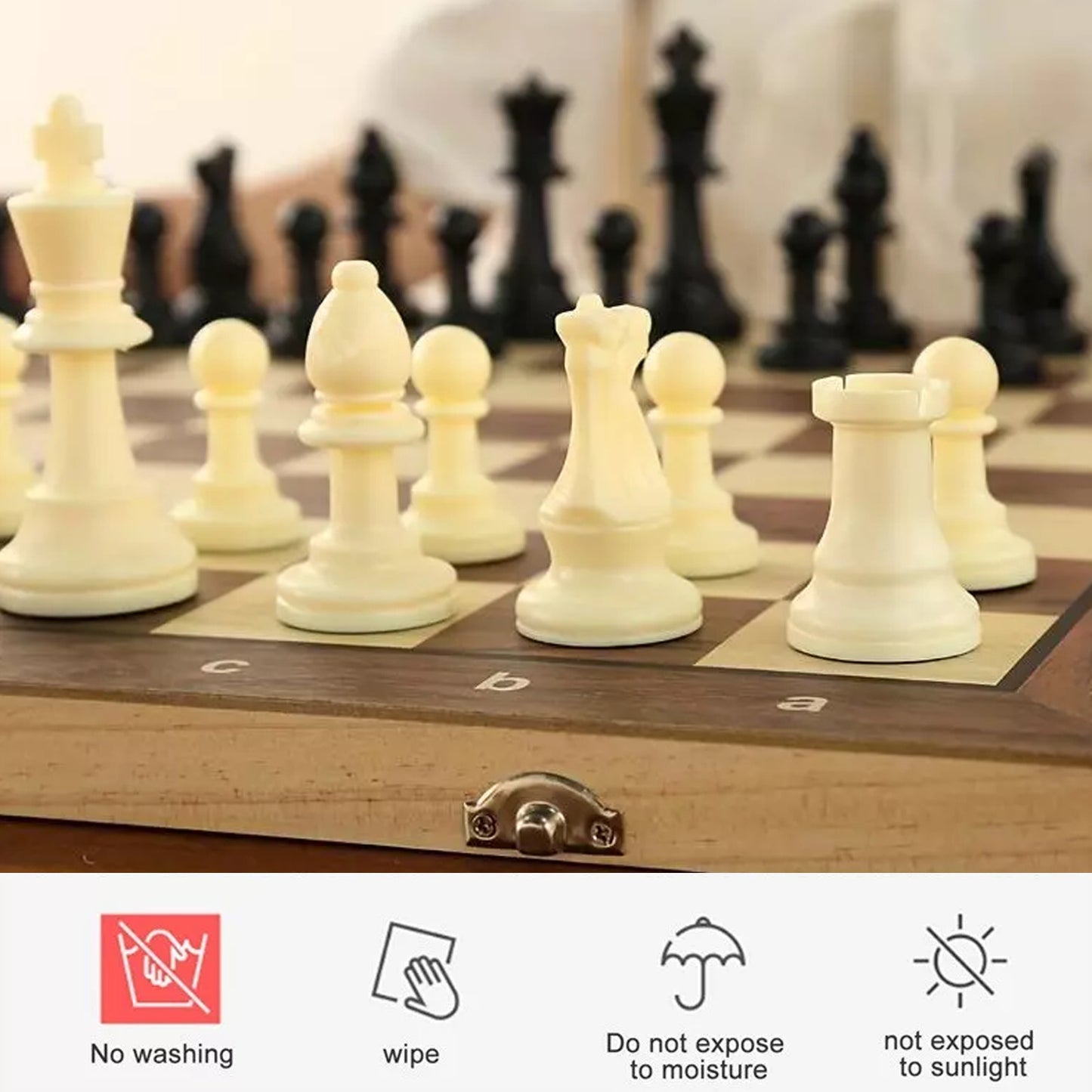 3 In 1 Wooden Chess Set Folding Chess Pieces Wooden Chess Board Family Toy