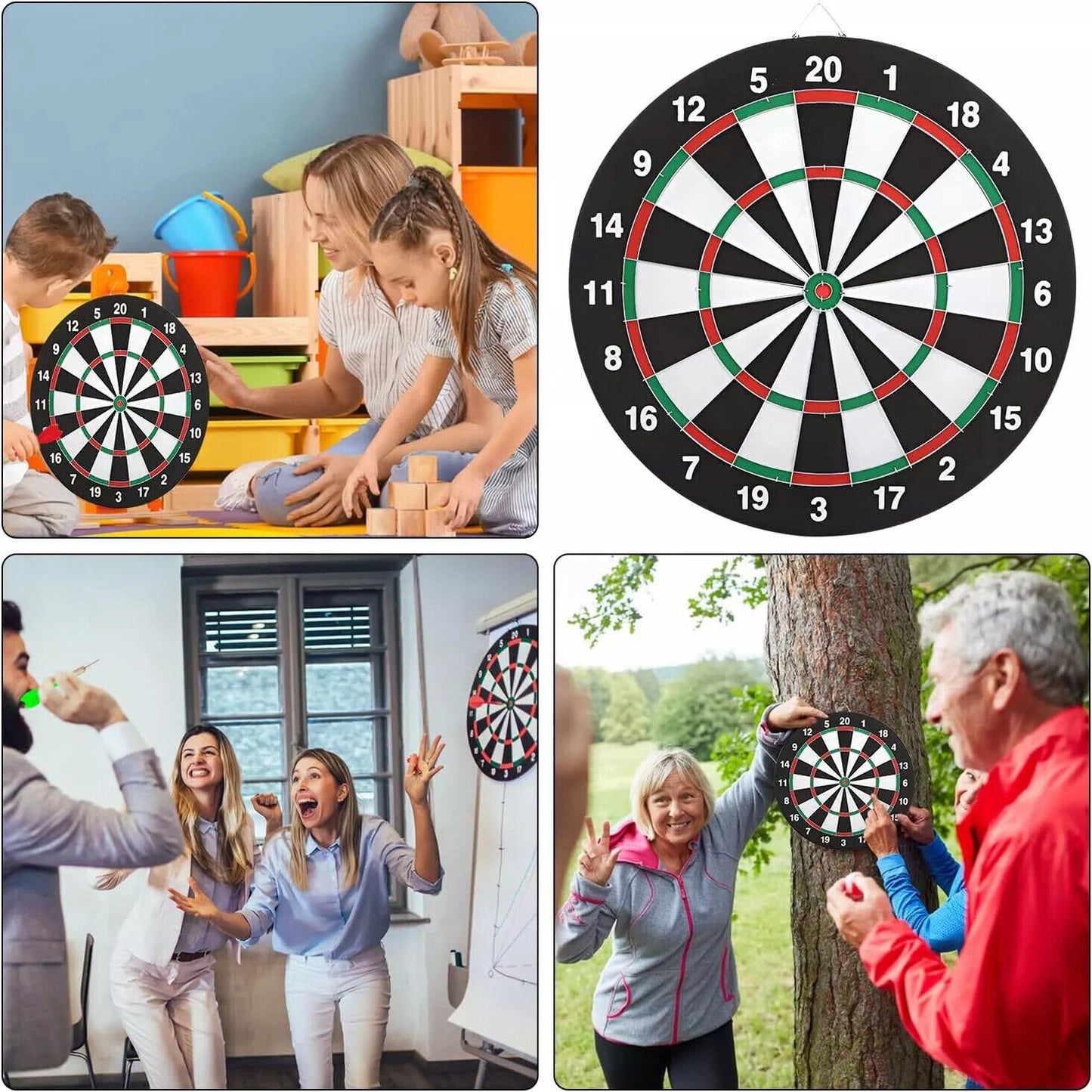 SIZE 17 DARTBOARD SET 6 DARTS FAMILY DART BOARD GAME ADULTS KIDS XMAS