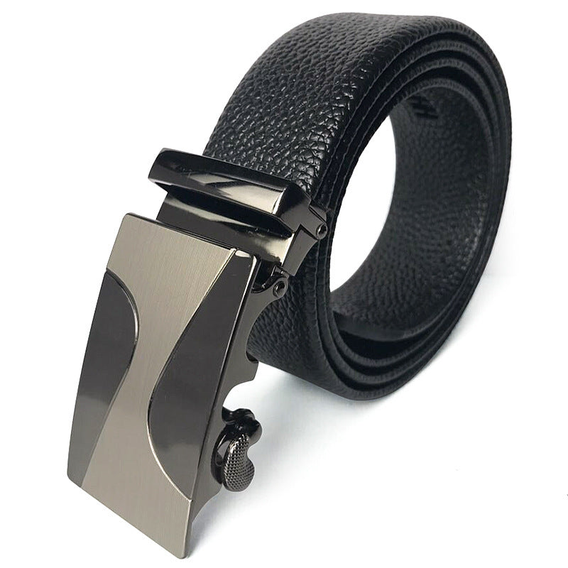 Scratch-resistant Edging Microfiber Belt Men's Automatic Buckle With Lychee Pattern