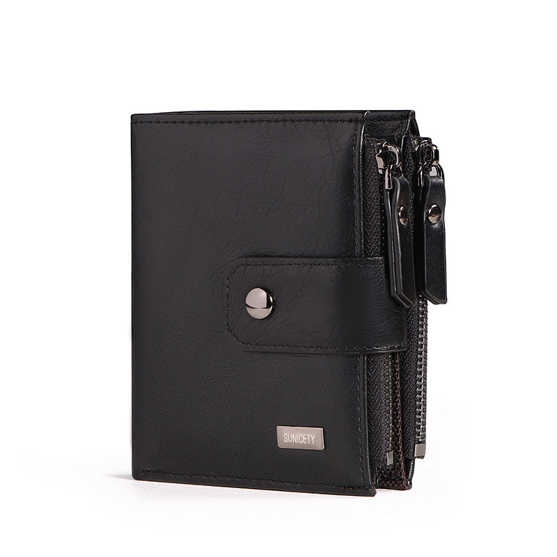 Business Leather Thin Short Men's Wallet Zipper Wallet Money Ticket Holder