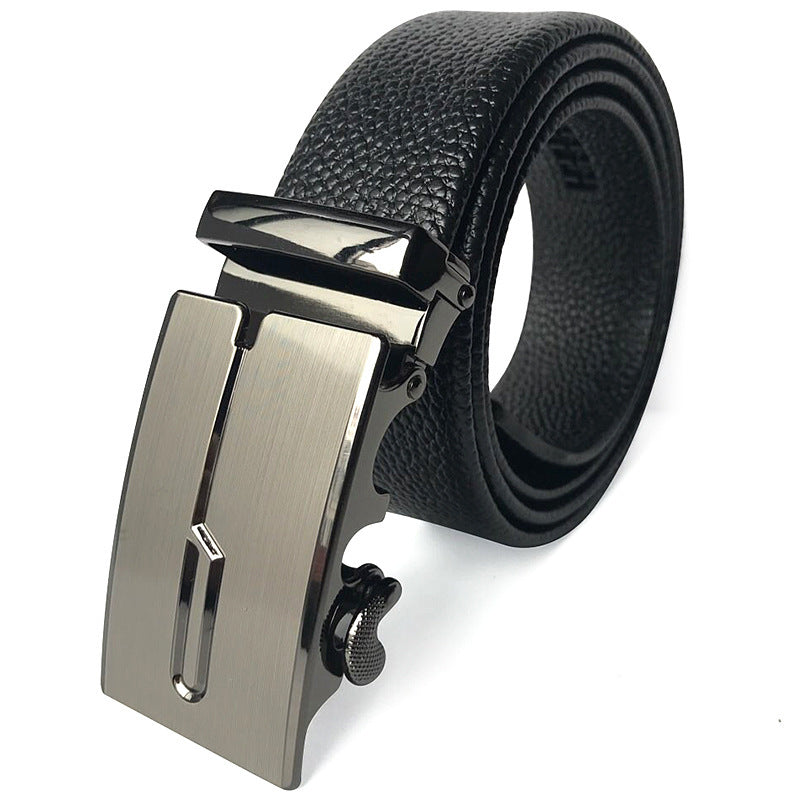 Scratch-resistant Edging Microfiber Belt Men's Automatic Buckle With Lychee Pattern