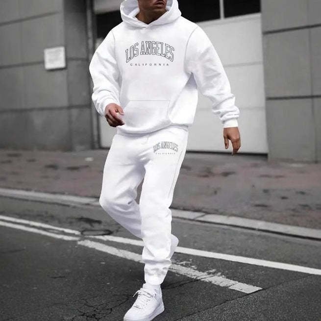Fleece-lined Letter Print Tracksuit set Sweatshirt And Sweatpants Men