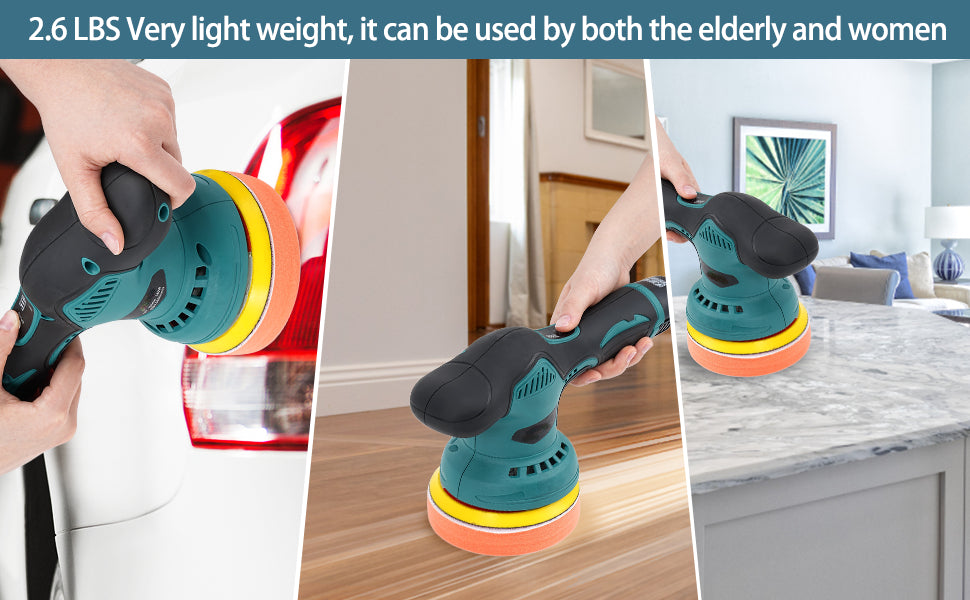 2 Batteries Cordless Car Polisher Buffer Sander Machine Polishing Pads Kit