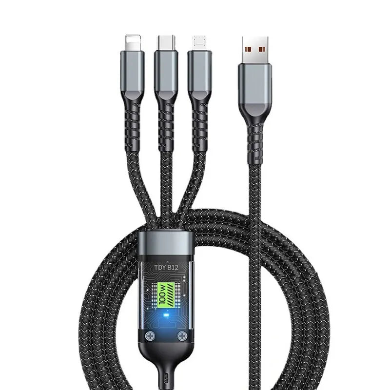 3 In 1 Usb 100w Cable For Fast Charging And Data Mini Usb Type C Micro Suitable For Iphone Android
