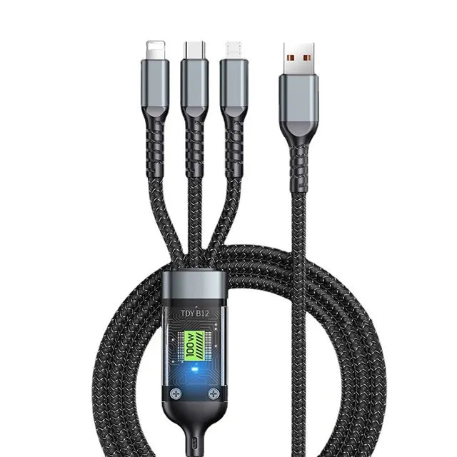 3 In 1 Usb 100w Cable For Fast Charging And Data Mini Usb Type C Micro Suitable For Iphone Android