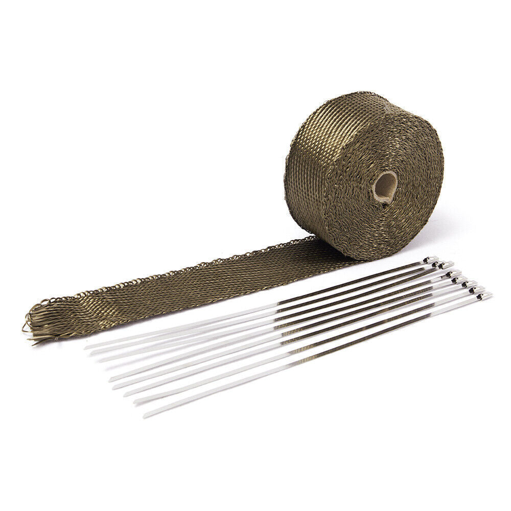 10M Titanium Gold Heat Wrap Tape Exhaust Insulating Downpipe Manifold 10 Ties
