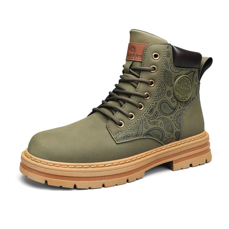 Men's high top boots autumn and winter outdoor casual workwear shoes retro frosted surface thick soled yellow boots