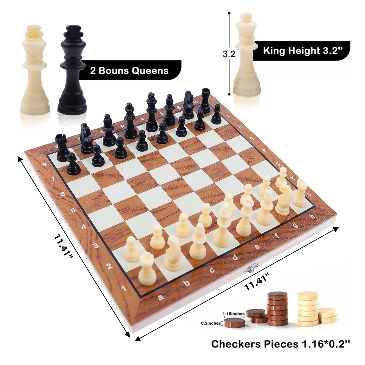 3 In 1 Wooden Chess Set Folding Chess Pieces Wooden Chess Board Family Toy