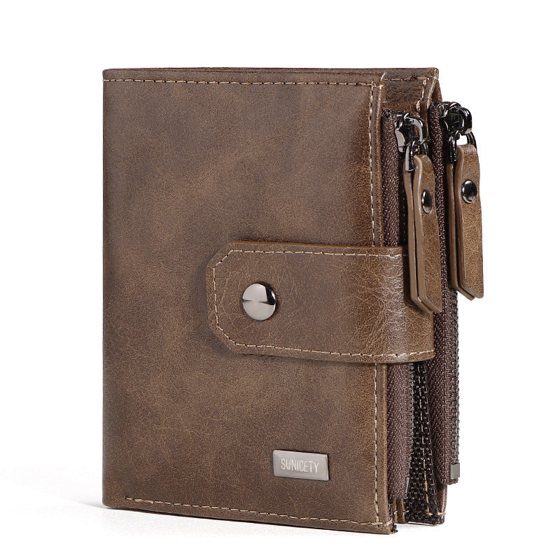Business Leather Thin Short Men's Wallet Zipper Wallet Money Ticket Holder