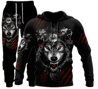 Men's Simple 3D Printed Hoodie Sweatpants Suit