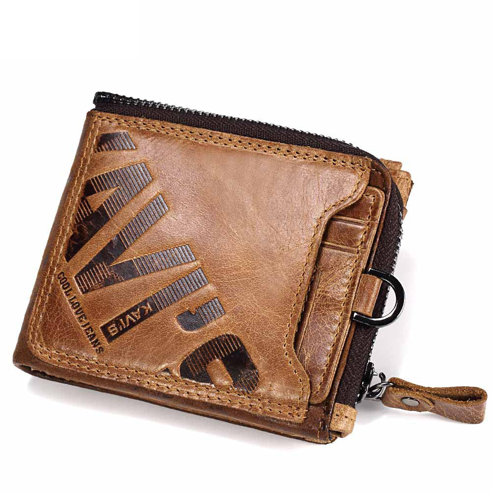 Genuine Cowhide Men's Short Wallet Fashion Casual Zipper Wallet Open Multifunctional