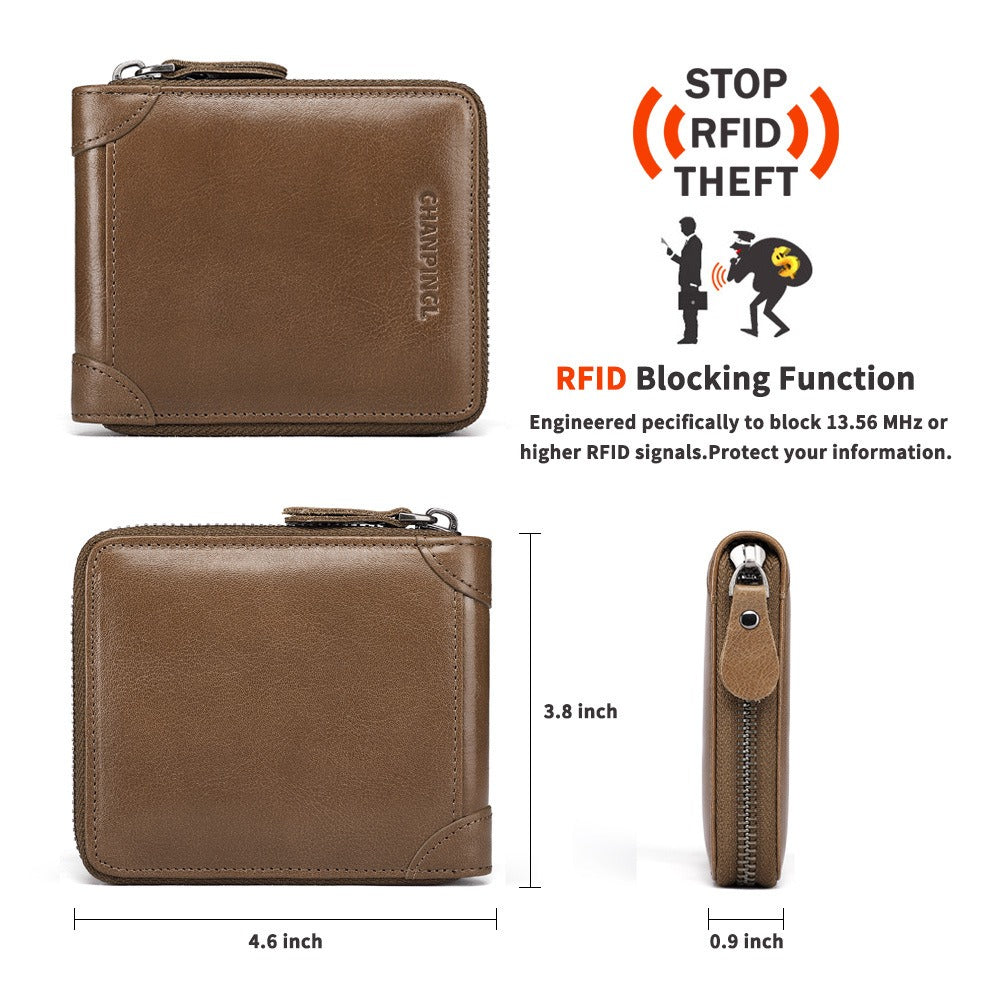 Men's Wallet Leather Zipper Wallet