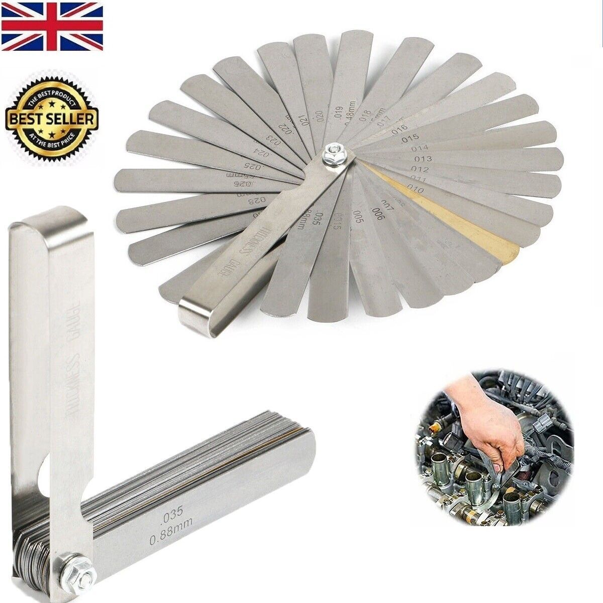 32 Blade Feeler Filler Gauge Plug Gap Metric Imperial Measuring Brass Tool