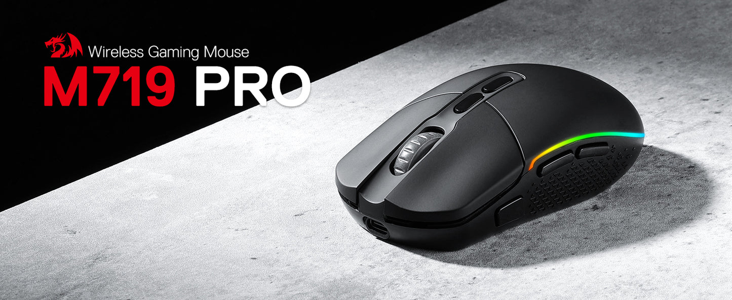 Redragon M719 Pro Wireless Optical Gaming Mouse, 8 Programmable Buttons, RGB 10,000 DPI, Ergonomic PC Computer Gaming Mice
