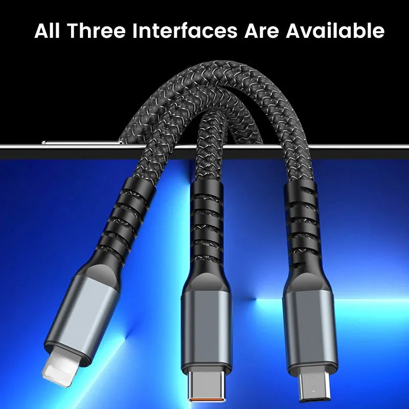 3 In 1 Usb 100w Cable For Fast Charging And Data Mini Usb Type C Micro Suitable For Iphone Android
