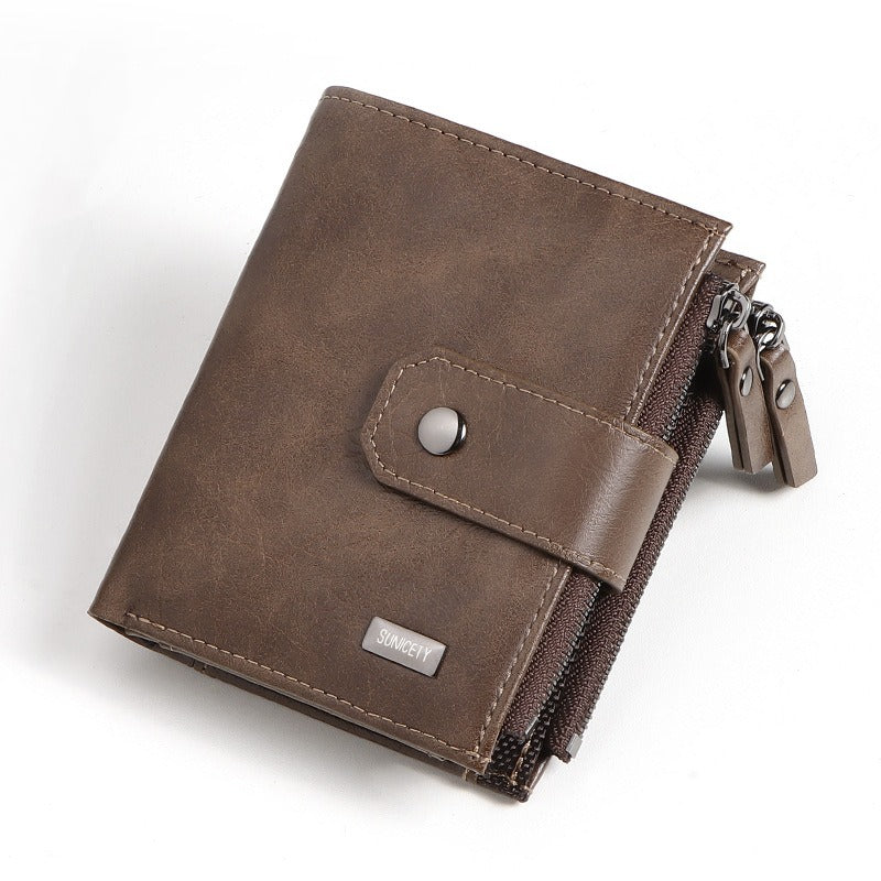 Business Leather Thin Short Men's Wallet Zipper Wallet Money Ticket Holder