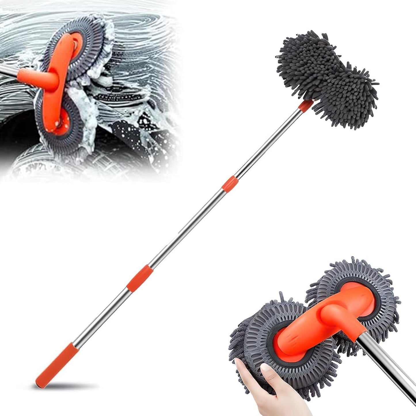 Microfiber Mop Wash Kit Telescopic Car Cleaning Brush With 4 Replacent Header