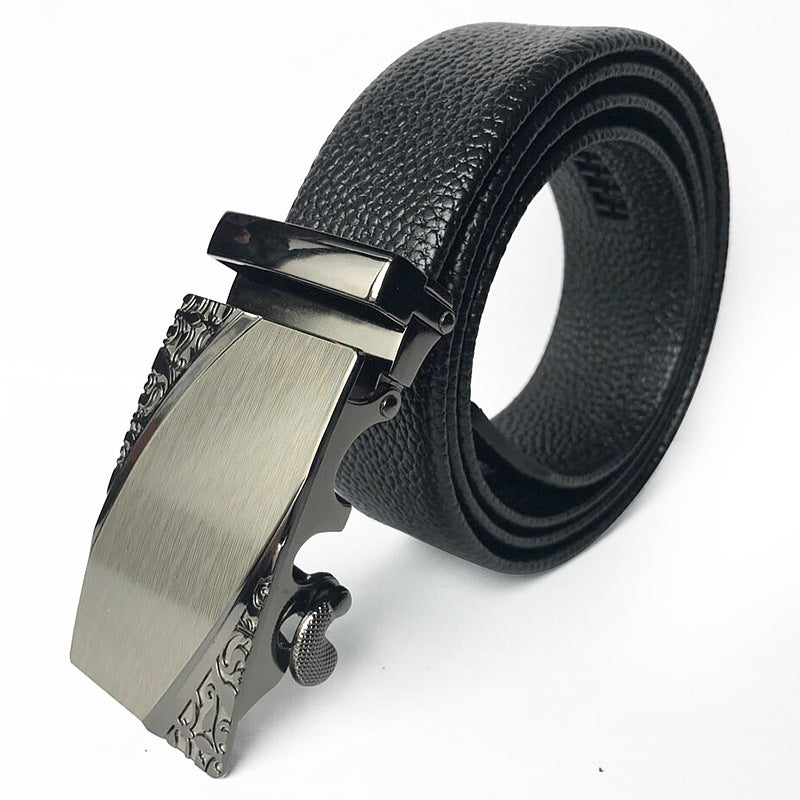 Scratch-resistant Edging Microfiber Belt Men's Automatic Buckle With Lychee Pattern