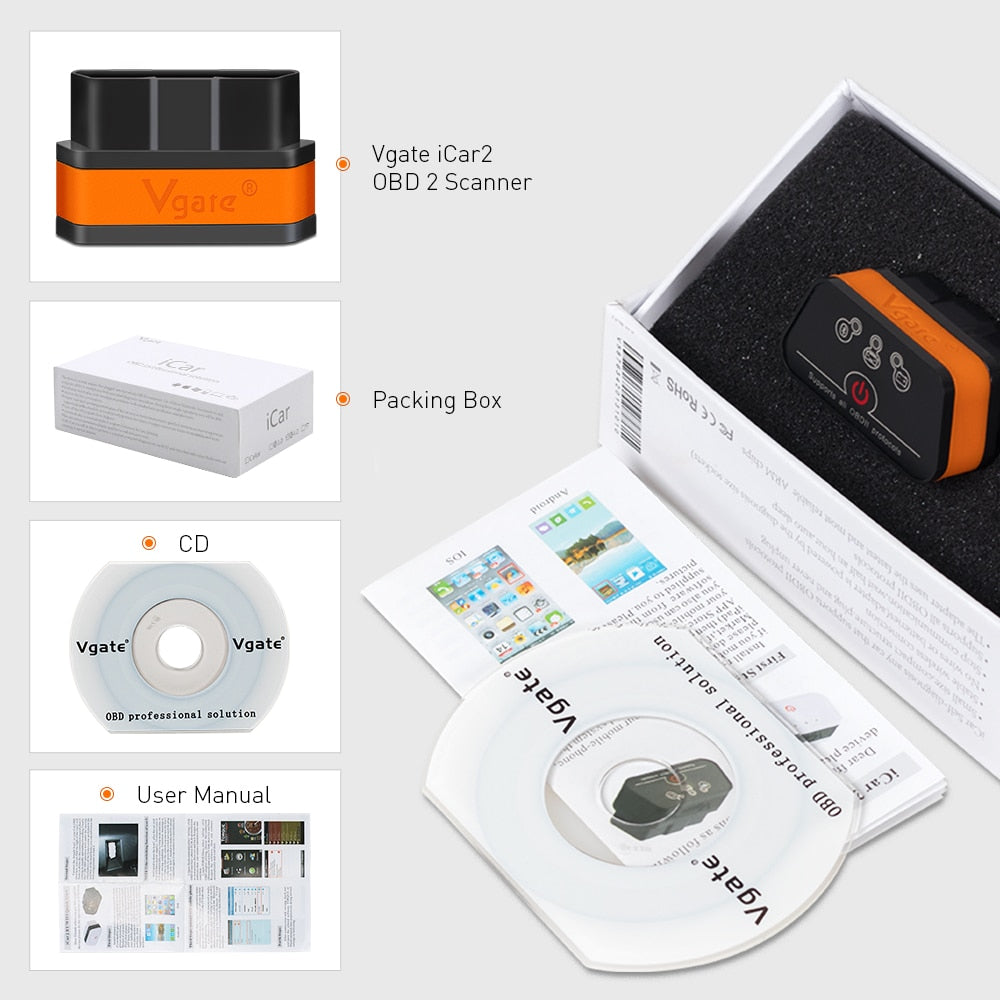 Vgate icar2 Bluetooth/Wifi OBD2 Diagnostic-tool ELM327 Bluetooth/wifi OBD 2 Scanner Mini ELM327 for android/PC/IOS Code Reader