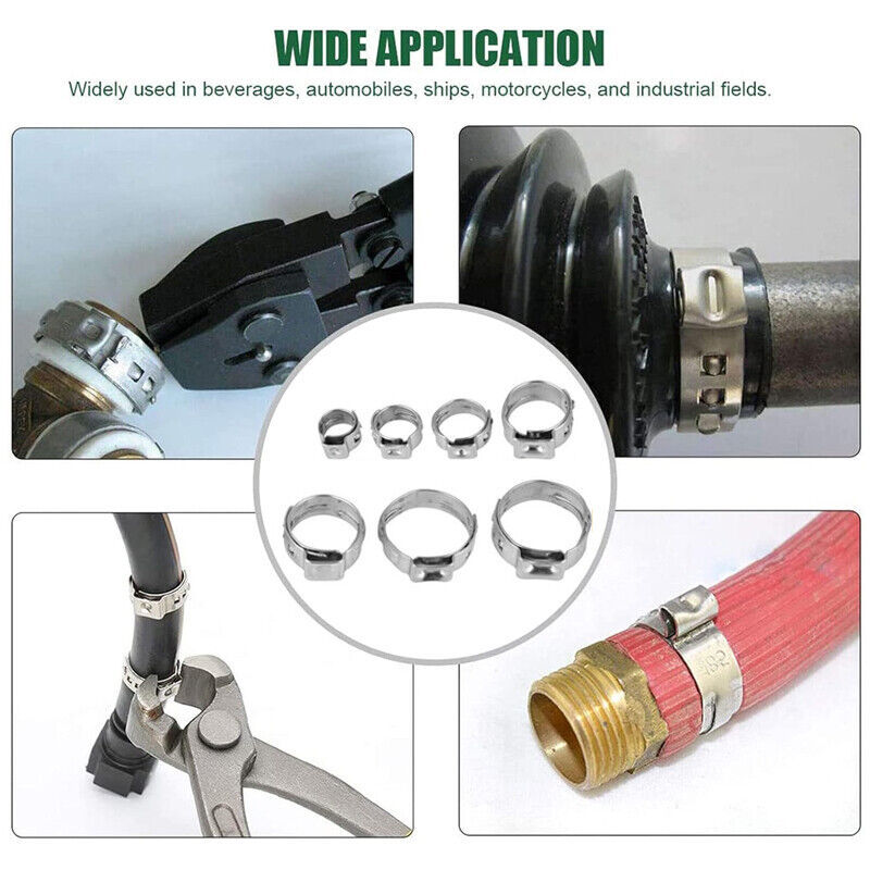130x Single Ear Hose Clamps Assorted Stainless Steel O Fuel Pipe Clip Hose Plier