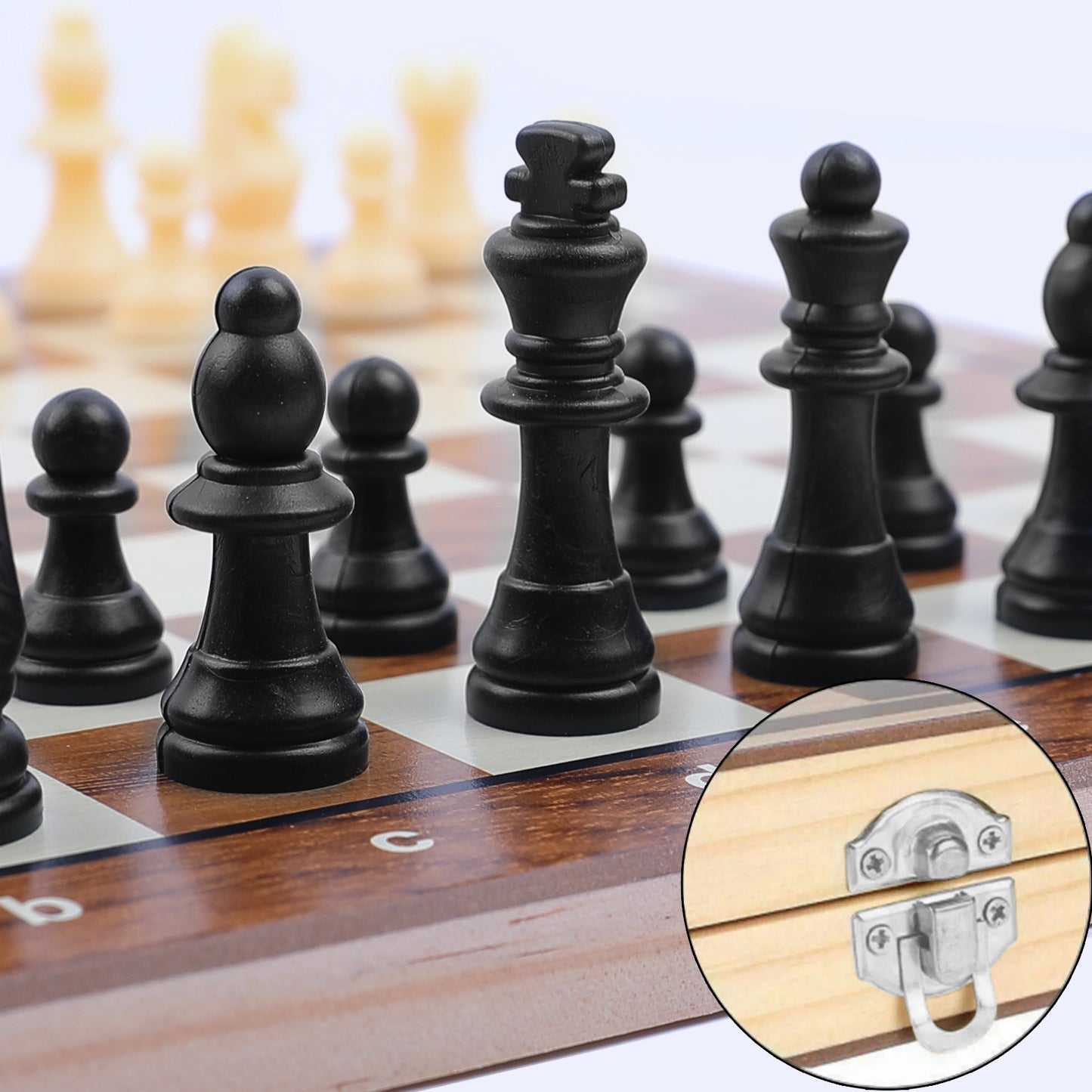 3 In 1 Wooden Chess Set Folding Chess Pieces Wooden Chess Board Family Toy