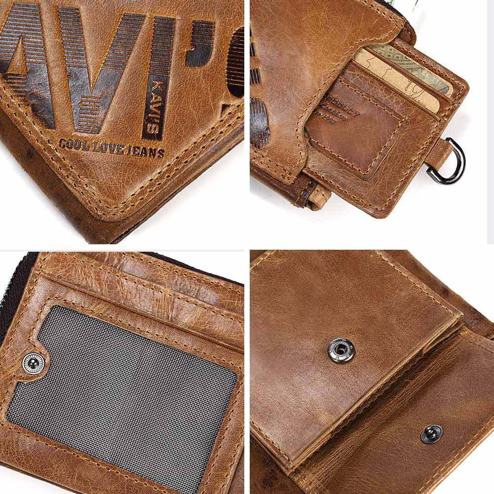 Genuine Cowhide Men's Short Wallet Fashion Casual Zipper Wallet Open Multifunctional