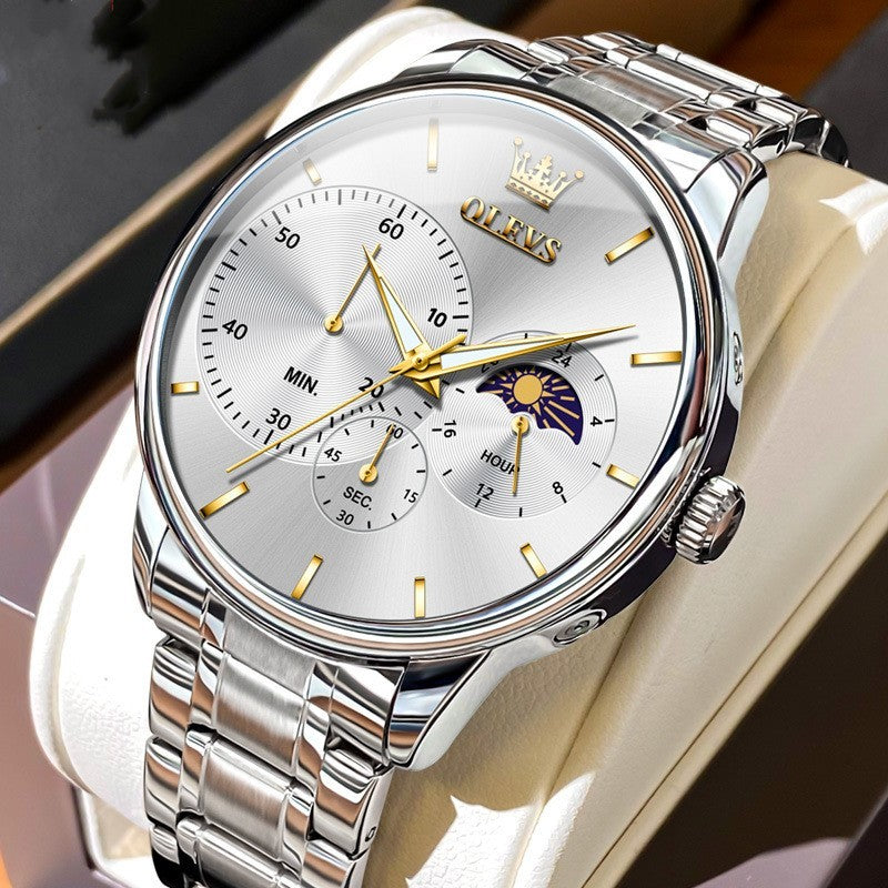 Multifunction Quartz Watch Men's Steel Strap Waterproof