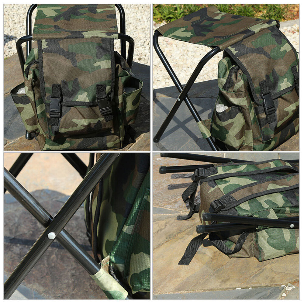 2in1 Oxford Fishing Tackle Backpack Bag,Camping Hiking Foldable Stool Seat Chair