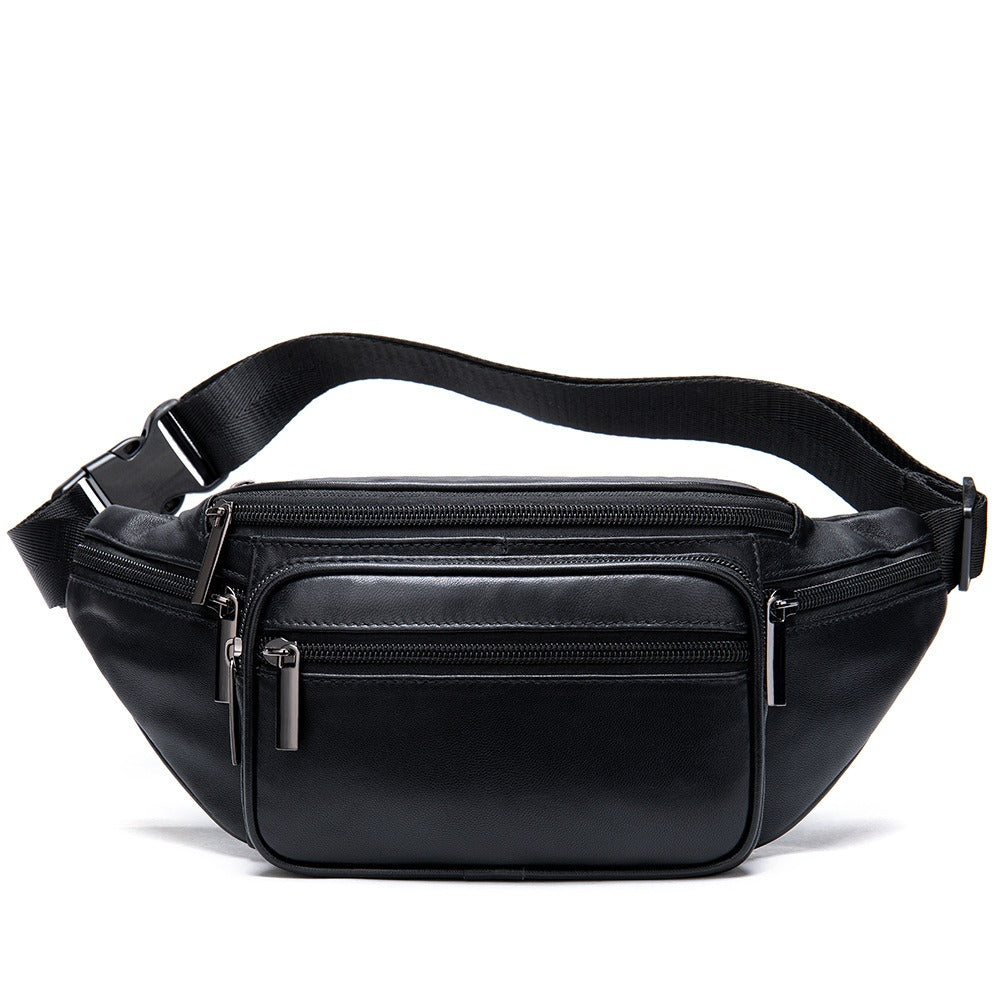 Men's sheepskin waist bag outdoor black mobile phone bag leisure sports crossbody chest bag