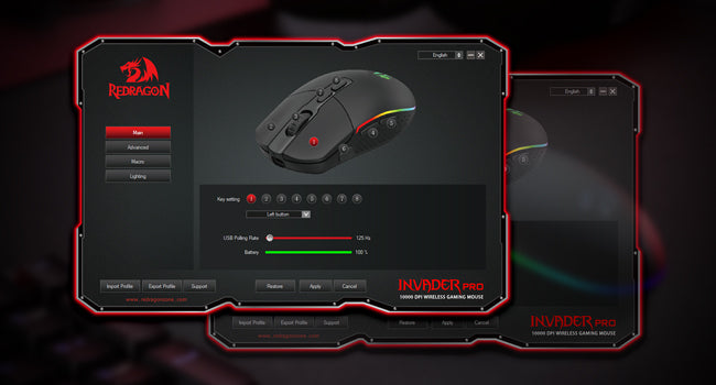 Redragon M719 Pro Wireless Optical Gaming Mouse, 8 Programmable Buttons, RGB 10,000 DPI, Ergonomic PC Computer Gaming Mice