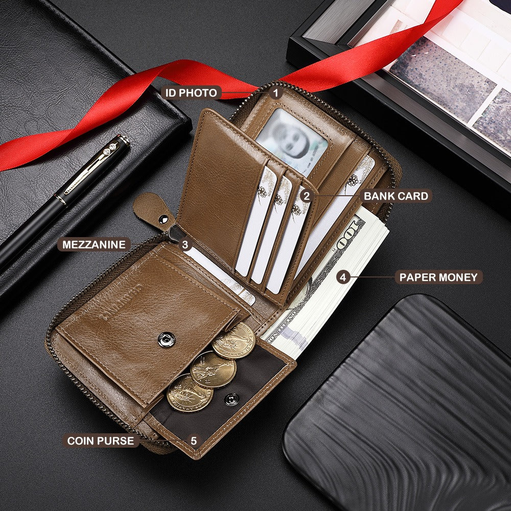 Men's Wallet Leather Zipper Wallet