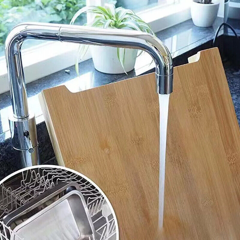 Bamboo Wooden Chopping Board Cutting Slicing Sliding Stainless Steel Tray