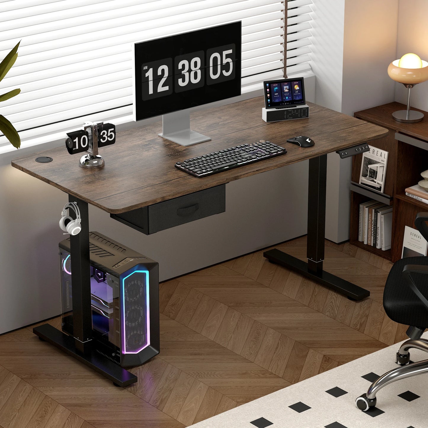 Electric Standing Desk Sit Stand Table Height Adjustable Electric Computer Desk USB Charging Port Drawer for Home Office-120cm