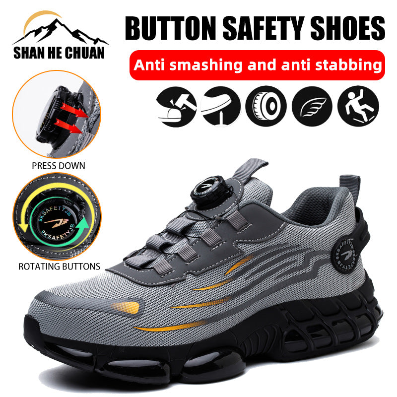 Button on/off no tie wear-resistant shoes anti piercing breathable and safe shoes