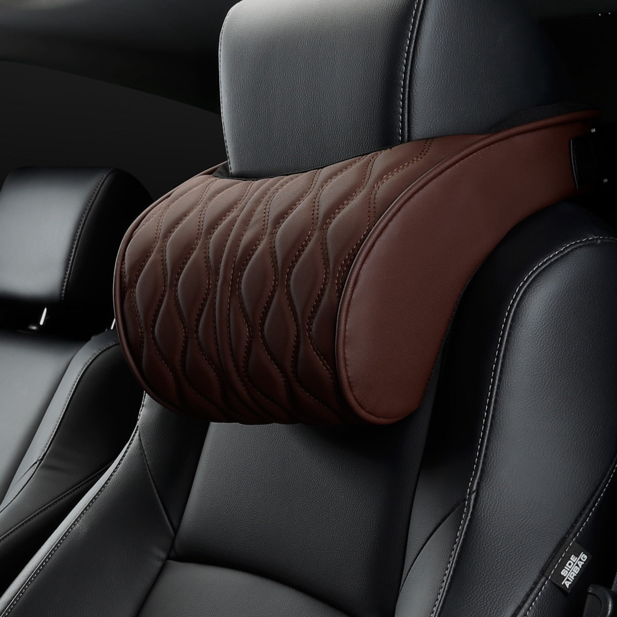Memory Foam Car Headrest Pillow Leather Embroidered