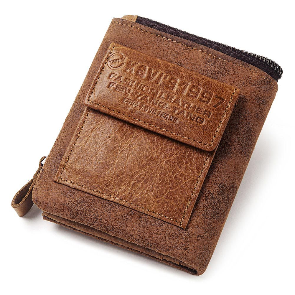 Genuine Cowhide Men's Short Wallet Fashion Casual Zipper Wallet Open Multifunctional