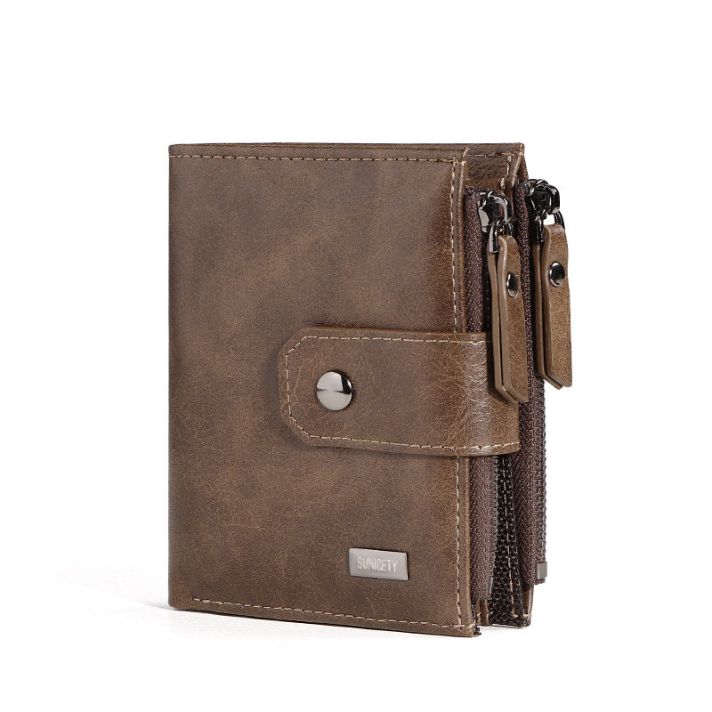 Business Leather Thin Short Men's Wallet Zipper Wallet Money Ticket Holder