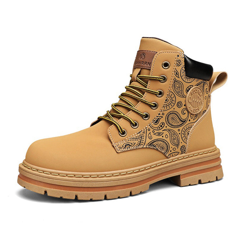 Men's high top boots autumn and winter outdoor casual workwear shoes retro frosted surface thick soled yellow boots