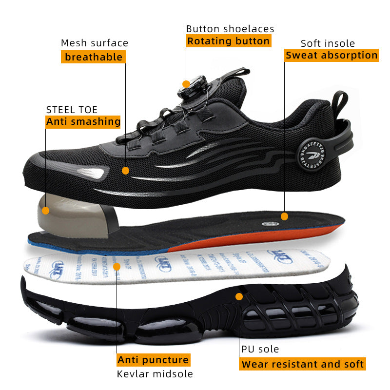 Button on/off no tie wear-resistant shoes anti piercing breathable and safe shoes