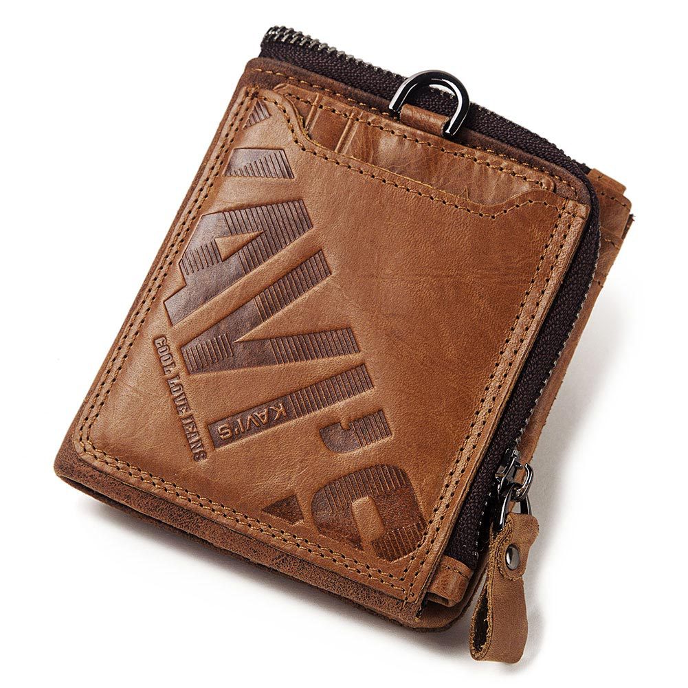 Genuine Cowhide Men's Short Wallet Fashion Casual Zipper Wallet Open Multifunctional
