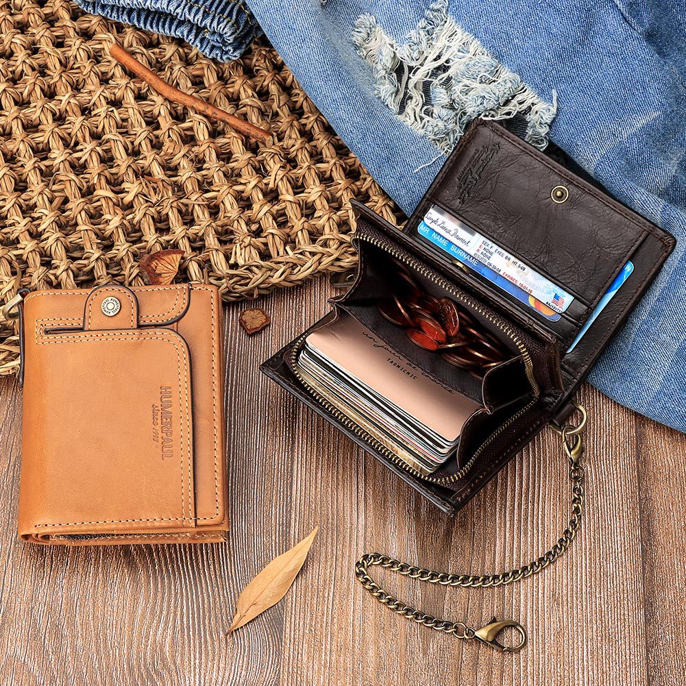 Men's Wallet Leather Zipper Wallet Large Capacity Multi-Card Coin Pocket